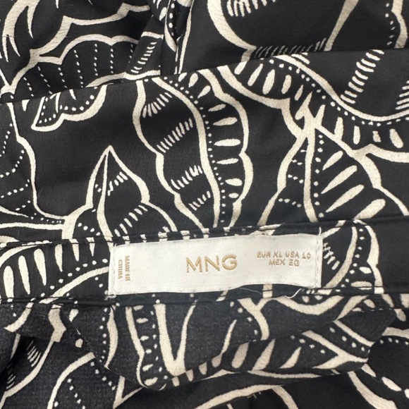 (SOLD) Mango black leaf pattern collared wrap midi dress, US size 10 - Picture 9 of 11